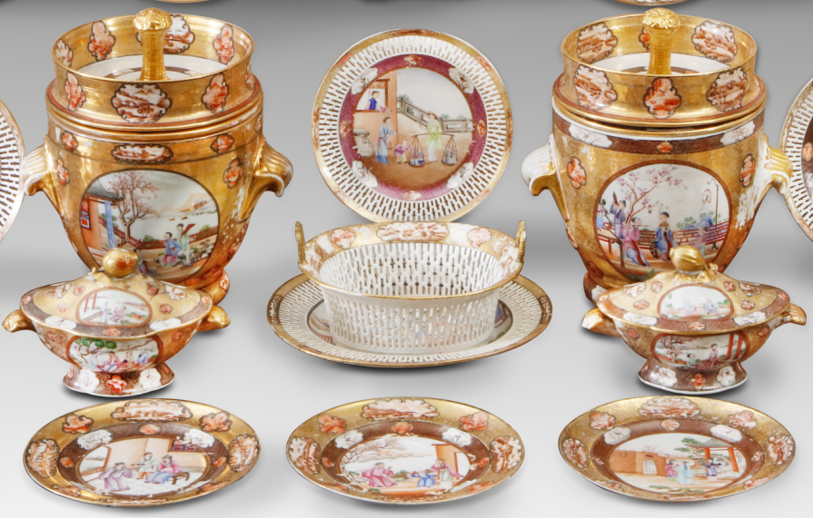 圖為清乾隆廣彩“洛克菲勒”餐具細(xì)節(jié)圖。（來源：廣州十三行博物館）